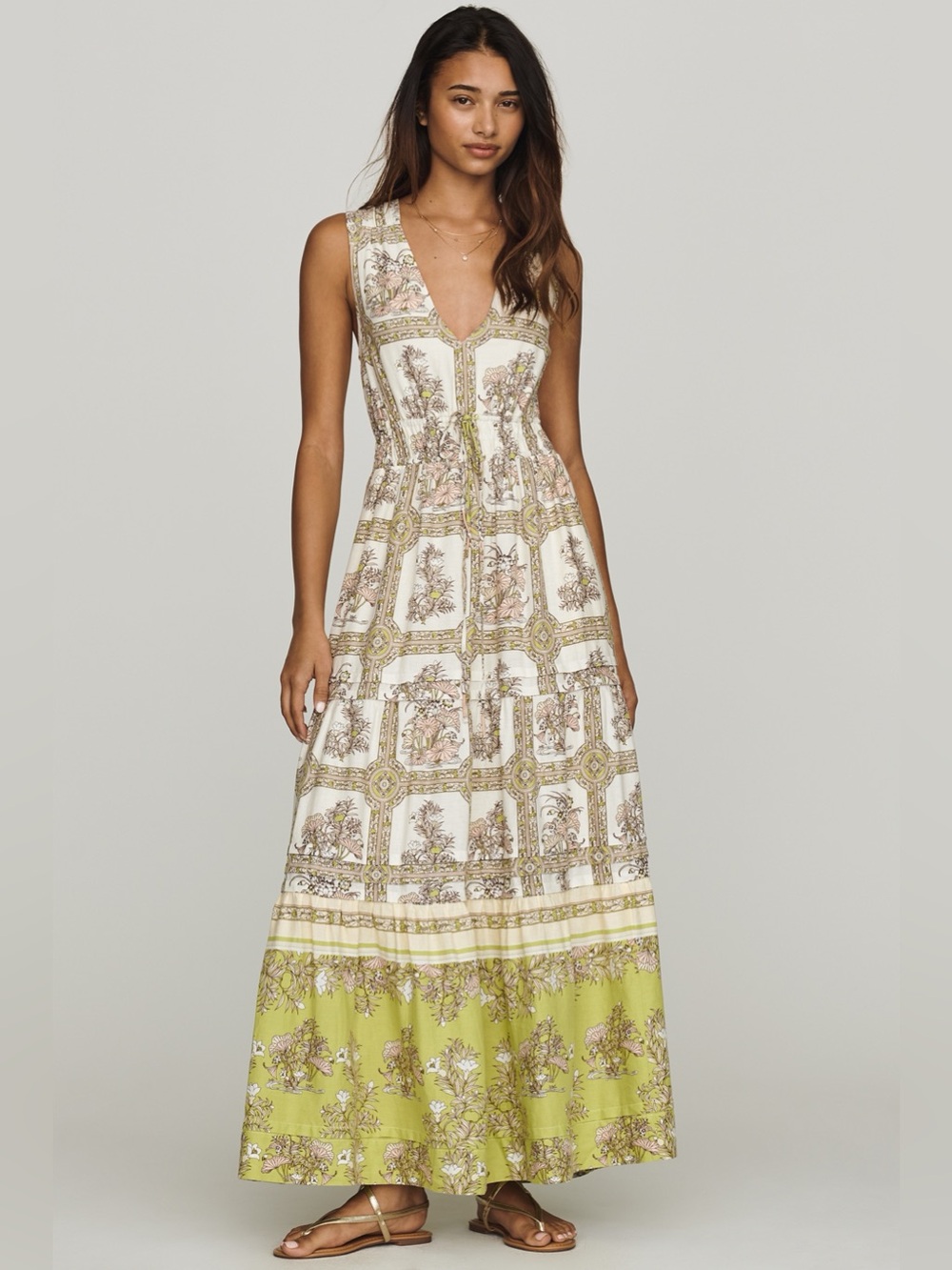 Anthropologie Somerset Linen Blend Sleeveless Maxi Dress Small Floral Printed